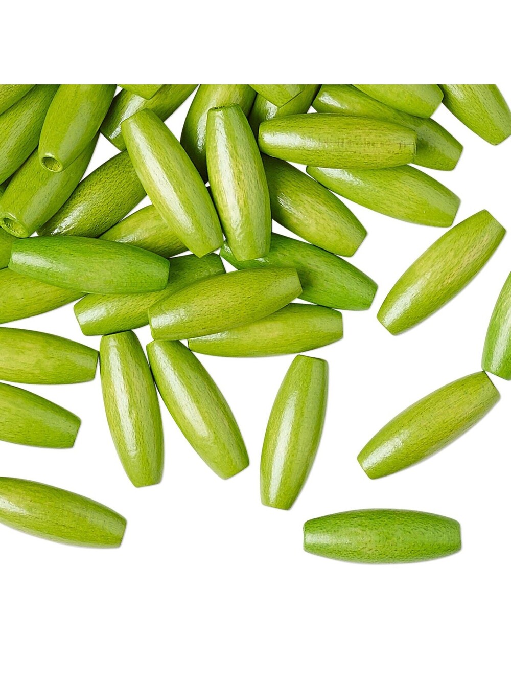 Bulk Lot Vintage West Germany Lacquered Medium Green 15x5 Oval Wood Beads 50 pcs